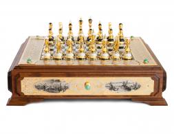 Подарочные шахматы из камня "Баталия" Златоустовская гравюра