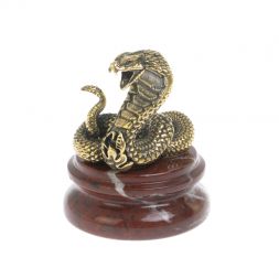 Статуэтка &amp;quot;Кобра&amp;quot; из бронзы на подставке из яшмы 5х5х6,5 см