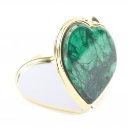 Зеркало карманное &amp;quot;Сердце&amp;quot; из натурального камня малахит цвет золото