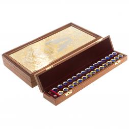 Настольные нарды "Восточные" с гравюрой камень лазурит Златоуст