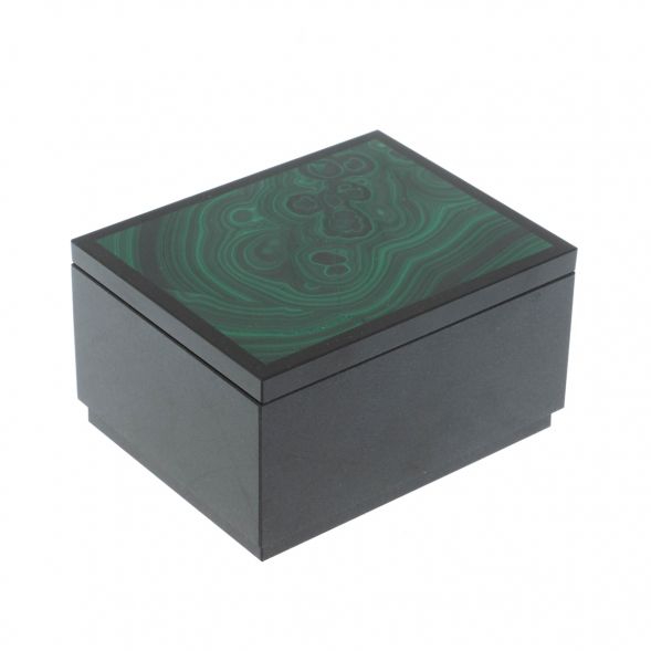 Шкатулка из малахита и долерита 10,5х8,5х6 см 128965