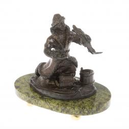 Бронзовая статуэтка "Емеля" на подставке из змеевика