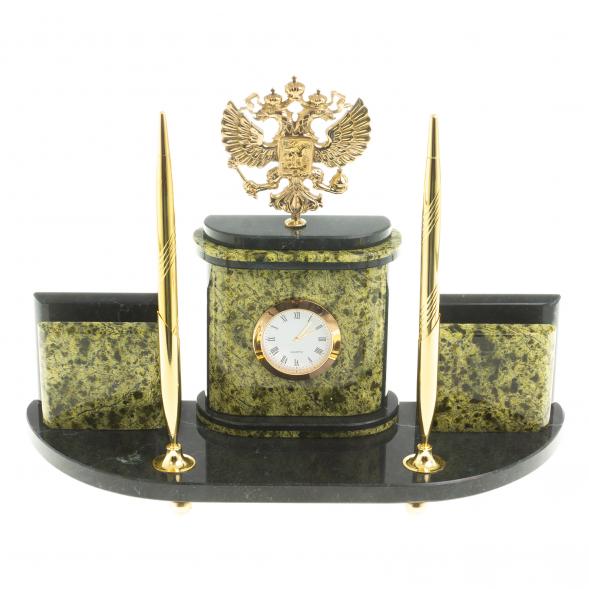 Письменный прибор &amp;quot;Герб РФ&amp;quot; из бронзы и змеевика 122592