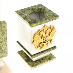 Письменный прибор с гербом и флагом России камень мрамор, змеевик