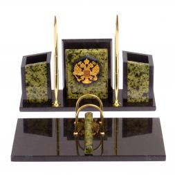 Письменный набор "Канцелярский" с гербом камень змеевик