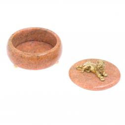 Шкатулка &amp;quot;Лев&amp;quot; бронза розовый мрамор