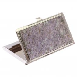 Карманная визитница камень лепидолит цвет серебро