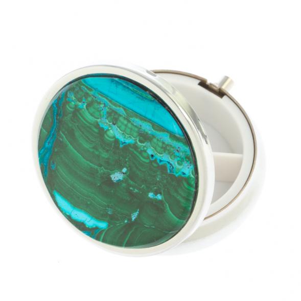 Таблетница на 3 отсека камень малахит с хризоколлой цвет серебро 126715