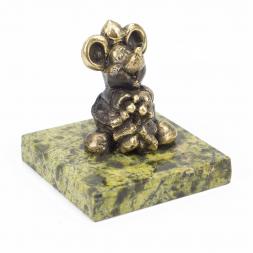 Статуэтка из бронзы на подставке из змеевика &amp;quot;Мышка толстая&amp;quot;