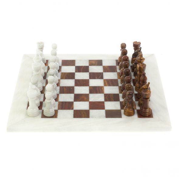Каменные шахматы &amp;quot;Игрок&amp;quot; из белого мрамора и оникса 38х38 см 128888