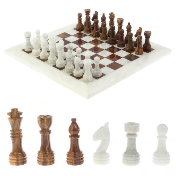 Каменные шахматы &amp;quot;Игрок&amp;quot; из белого мрамора и оникса 38х38 см 128888