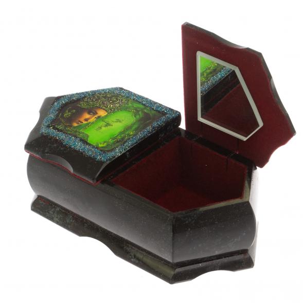 Шкатулка &amp;quot;Хозяйка медной горы / Утро в сосновом лесу&amp;quot; 20х10х7,5 см черный змеевик 125002