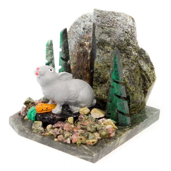 Сувенир &amp;quot;Заяц с морковкой&amp;quot; змеевик самоцветы 116529