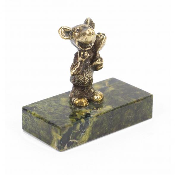 Статуэтка &amp;quot;Мышонок с цветком&amp;quot; из бронзы и змеевика 117926