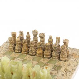 Каменные шахматы &amp;quot;Сувенирные&amp;quot; оникс, ракушечник доска 20х20 см