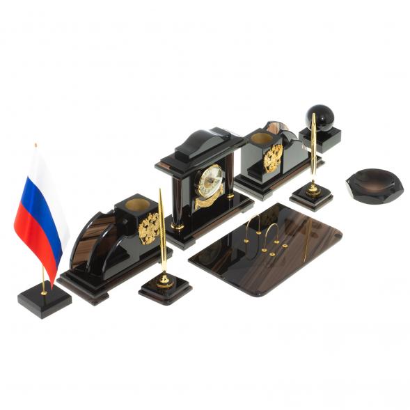 Письменный набор &amp;quot;Гербовый&amp;quot; из чёрного обсидиана 122342