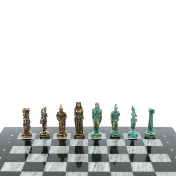 Шахматы &amp;quot;Александр Макендонский&amp;quot; фигуры бронза / патина доска 36х36 см серый мрамор 128369