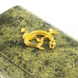 Шкатулка овальная из змеевика &amp;quot;Ящерица&amp;quot; 9х6,5х6 см