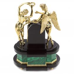 Декоративные часы из малахита и бронзы "Амур и Психея"