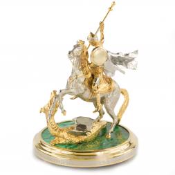 Статуэтка из бронзы "Святой Георгий Победоносец" камень малахит