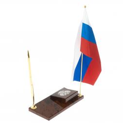 Флаг России с гербом РФ ручкой из коричневого обсидиана