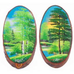 Панно на срезе дерева &amp;quot;Лето&amp;quot; вертикальное 30-35 см каменная крошка