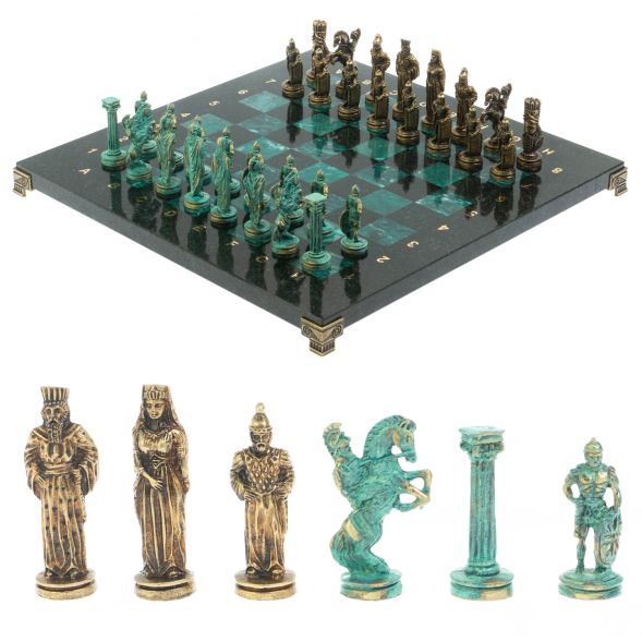 Шахматы &amp;quot;Александр Макендонский&amp;quot; фигуры бронза / патина 36х36х см змеевик 128371