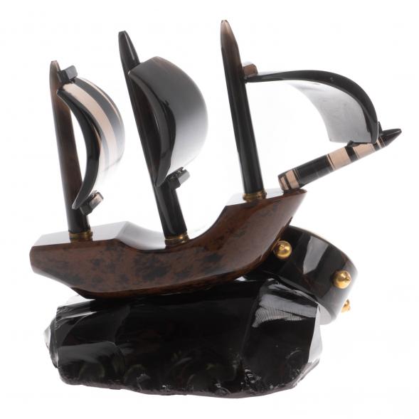 Настольные часы &amp;quot;Парусник&amp;quot; коричневый обсидиан 122928