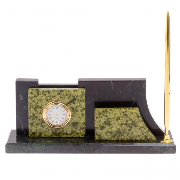 Визитница с часами &amp;quot;Силуэт&amp;quot; светло-зеленый змеевик 125517