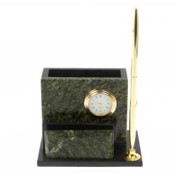 Карандашница с часами камень змеевик