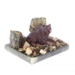 Сувенир с фигуркой "Мишка лежит" камень змеевик