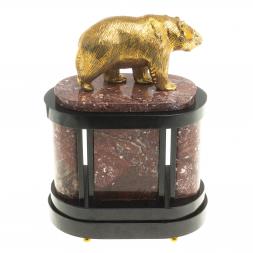Часы из натурального камня с бронзовым литьем &amp;quot;Медведь&amp;quot;