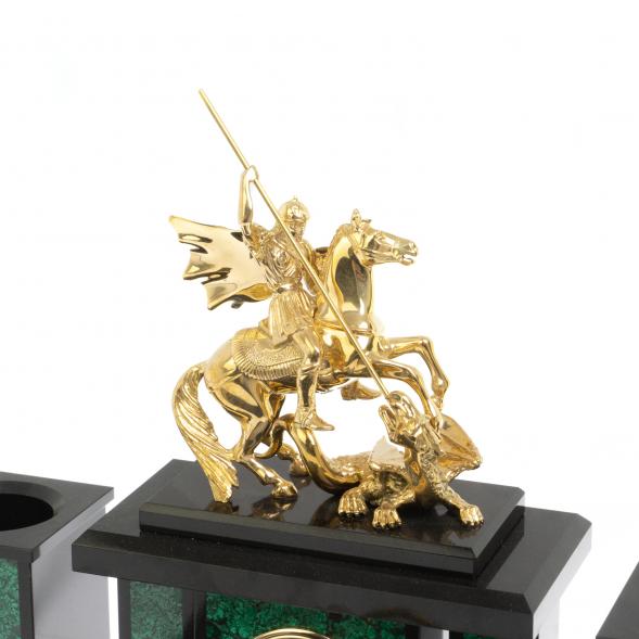 Настольный набор &amp;quot;Георгий Победоносец&amp;quot; из малахита 126955