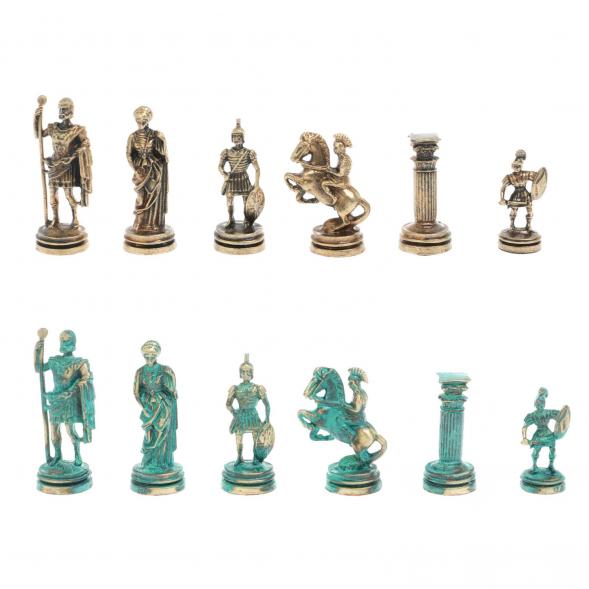 Шахматы &amp;quot;Римские воины&amp;quot; фигуры бронза / патина 28х28 см из змеевика 128209