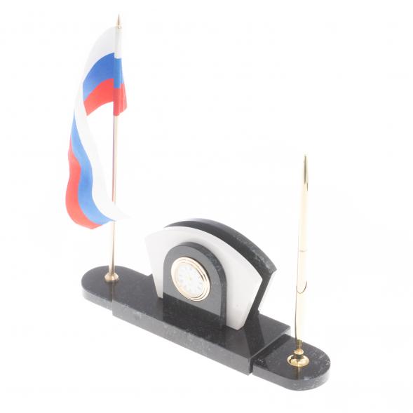 Визитница с часами и флагом России камень мрамор 124154