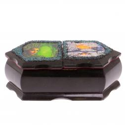 Шкатулка из змеевика "Хозяйка медной горы зимний пейзаж" 20х10х7,5 см