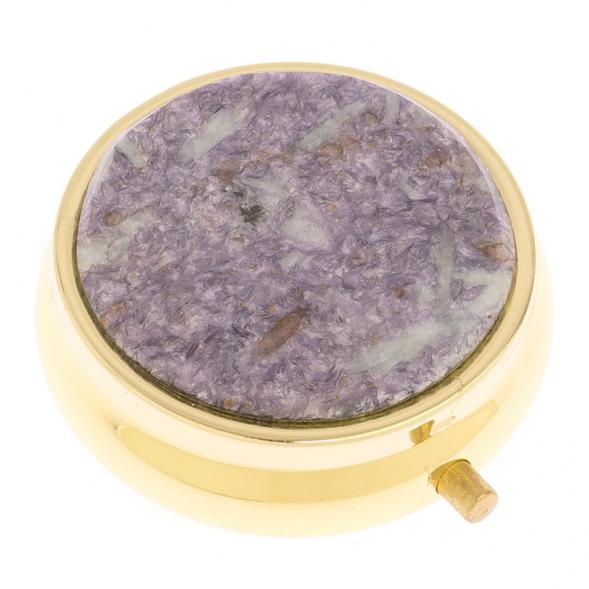 Таблетница на 3 отделения камень лепидолит золото 125746