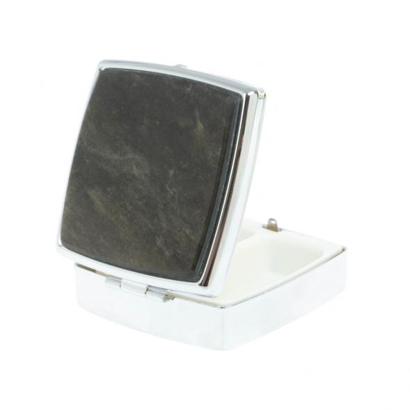 Таблетница на 2 отсека камень золотистый обсидиан цвет серебро 127975