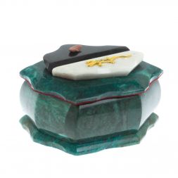 Каменная шкатулка "Ракушка" змеевик / белый мрамор 14х10х9 см