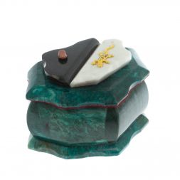 Каменная шкатулка "Ракушка" змеевик / белый мрамор 14х10х9 см