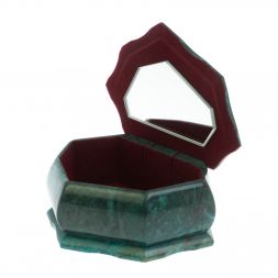 Каменная шкатулка "Ракушка" змеевик / белый мрамор 14х10х9 см