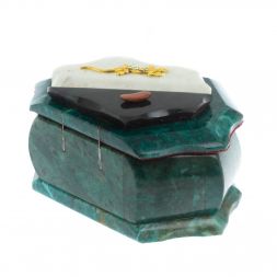 Каменная шкатулка "Ракушка" змеевик / белый мрамор 14х10х9 см