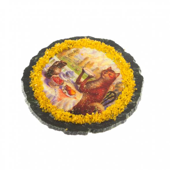 Магнит &amp;quot;У кота чаепитие&amp;quot; на змеевике 129812