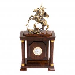 Сейф с часами &amp;quot;Георгий Победоносец&amp;quot; из коричневого обсидиана