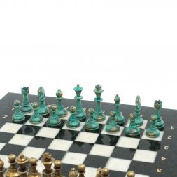 Шахматы "Стаунтон" фигуры бронза / патина 28х28 см из мрамора