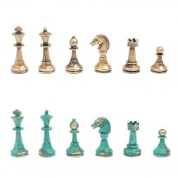 Шахматы "Стаунтон" фигуры бронза / патина 28х28 см из мрамора