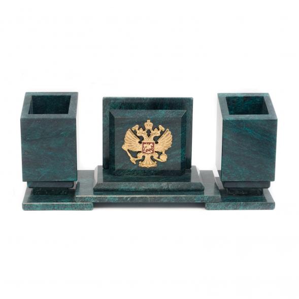 Письменный мини-набор &amp;quot;Герб Российской Федерации&amp;quot; камень змеевик 116969