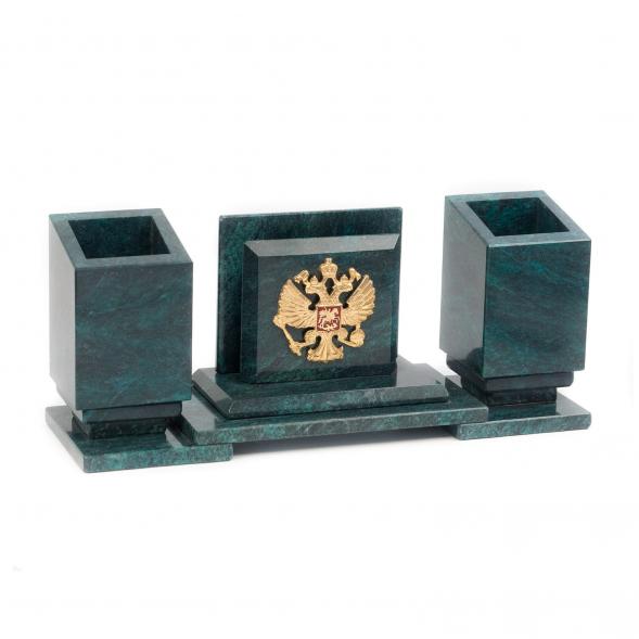 Письменный мини-набор &amp;quot;Герб Российской Федерации&amp;quot; камень змеевик 116969