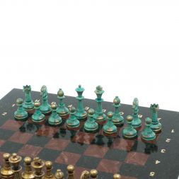 Шахматы "Стаунтон" фигуры бронза / патина 28х28 см из лемезита