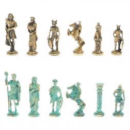 Шахматы &amp;quot;Римляне против Галлов&amp;quot; фигуры бронза / патина 36х36 см мрамор змеевик